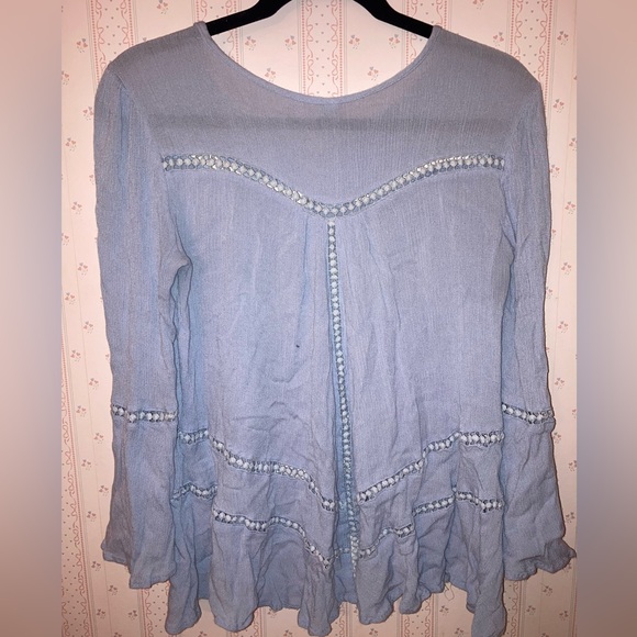 Beautiful baby blue bohemian top! Size medium - Picture 2 of 6